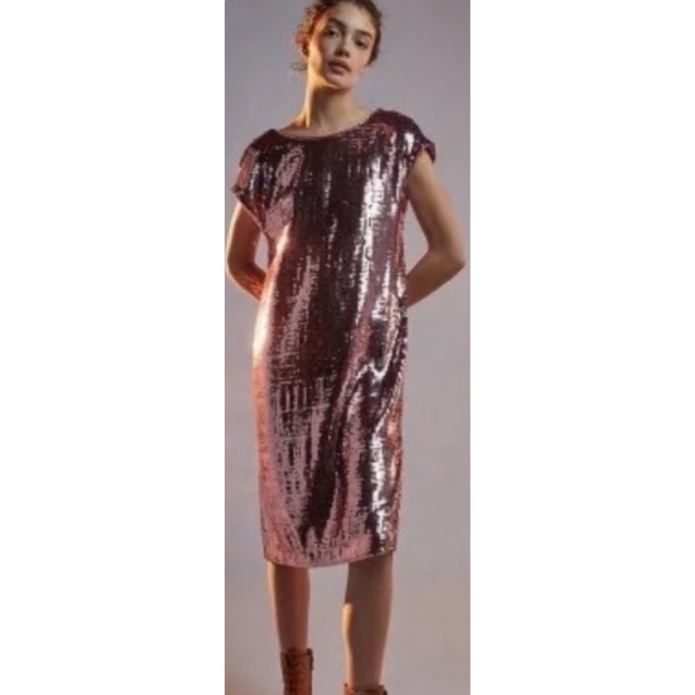 Anthropologie Pink Maeve Kara Sequined Mini Dress NWT Sz M - Picture 4 of 14